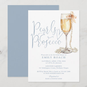 Convite Pérolas E Chá de panela Azul Prosecco Dusty