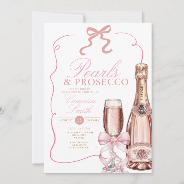 Convite Pérolas e Chá de panela de Arco Rosa Prosecco (Frente)