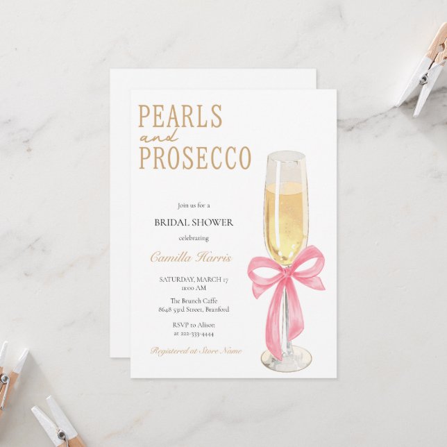 Convite Pérolas e Chá de panela mínimo do Prosecco (Frente/Verso In Situ)
