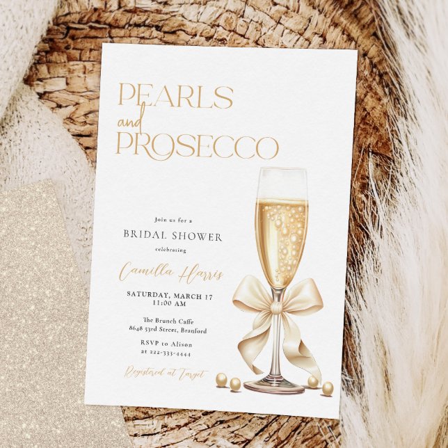 Convite Pérolas e Chá de panela Mínimo Dourado do Prosecco (Criador carregado)