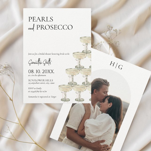 Convite Pérolas e Chá de panela Prosecco (Pearls and Prosecco Bridal Shower Photo Invitation)