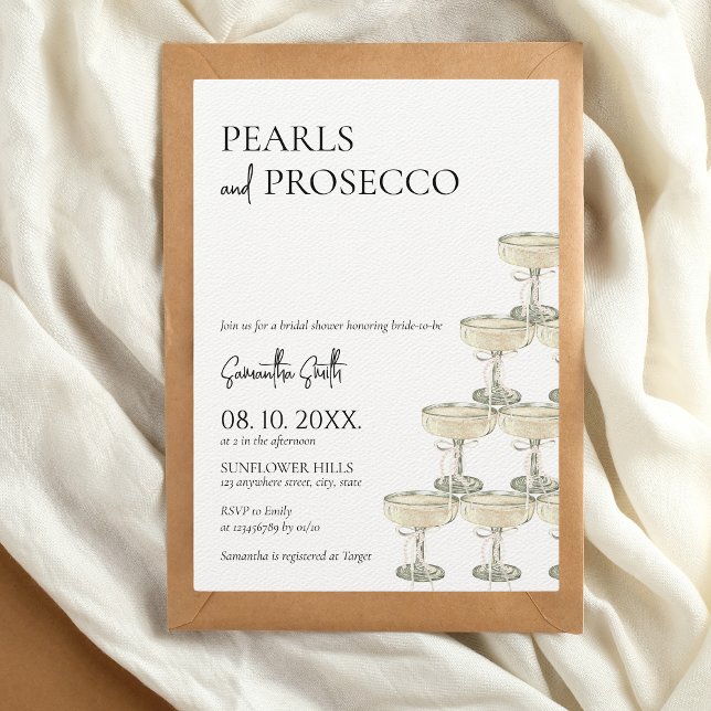 Convite Pérolas e Chá de panela Prosecco (Petals & Prosecco Bridal Shower Invitation)