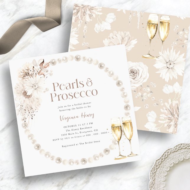 Convite Pérolas e Chá de panela Prosecco (Pearls and Prosecco Bridal Shower Invitation
)