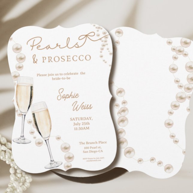 Convite Pérolas e Chá de panela Prosecco (Pearls and Prosecco Bridal Shower Invite)