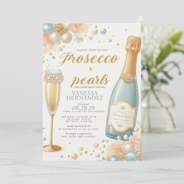 Convite Pérolas e Chá de panela Prosecco (Em pé/Frente)