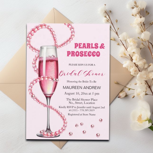 Convite Pérolas e Chá de panela rosa com rosca Prosecco (Criador carregado)