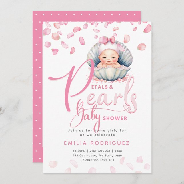 Convite Pérolas e Pérolas, Chá Rosa (Frente/Verso)
