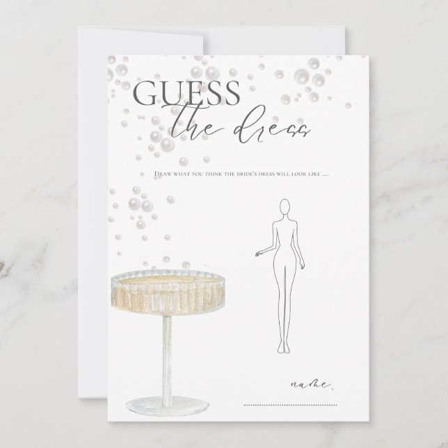 Convite Pérolas e Prosecco Adivinhe o Vestido Jogo de Noiv (Frente)