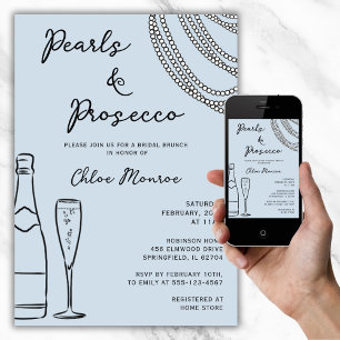 Convite Pérolas e Prosecco - Brida Azul Moderno Dusty Brun