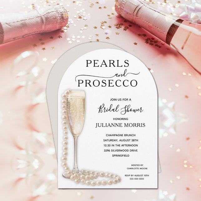 Convite Pérolas e Prosecco Café da Manhã e Espumante para  (Pearls and Prosecco bridal shower brunch & bubbly arch top invitations - INSTANT DOWNLOAD & PRINTED!)