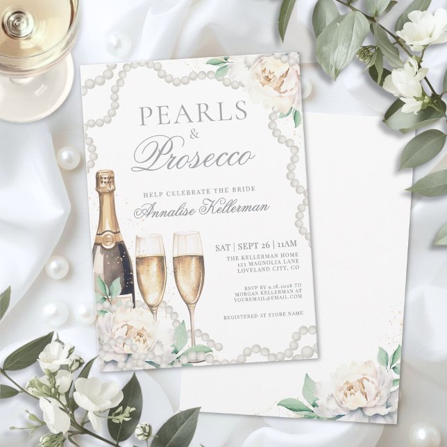 Convite Pérolas e Prosecco Chá de Noiva (Pearls And Prosecco Bridal Shower Invitation)