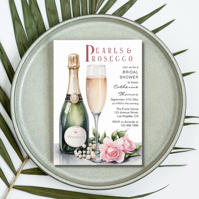 Convite Pérolas E Prosecco Chá de panela Elegante Floral (Criador carregado)
