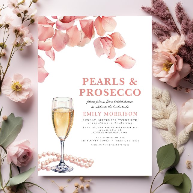 Convite Pérolas e Prosecco Chá de panela Floral Rosa Moder (Criador carregado)
