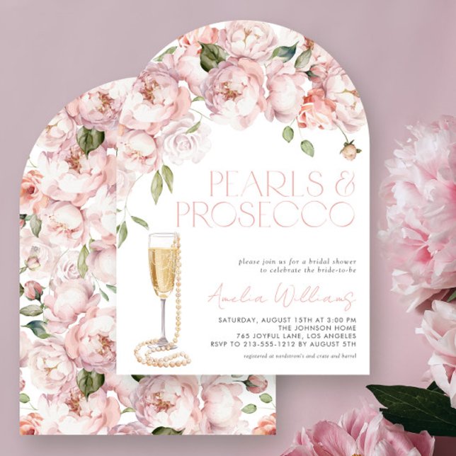 Convite Pérolas e Prosecco Chá de panela Floral Rosa Moder (Criador carregado)
