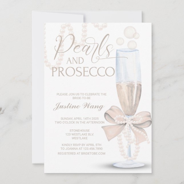 Convite Pérolas e Prosecco, Chá de panela, Prosecco Pearl (Frente)