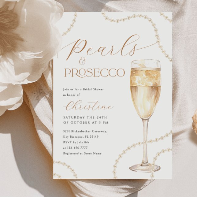 Convite Pérolas e Prosecco Dourado Chá de Noiva (Criador carregado)