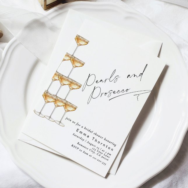 Convite Pérolas e Prosecco Elegante Chuveiro de Noiva Mode (Criador carregado)