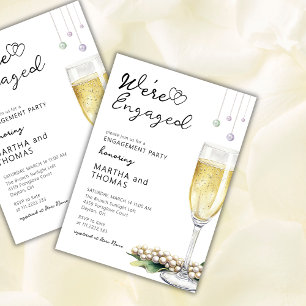 Convite Pérolas E Prosecco Festa De Noivado Elegante