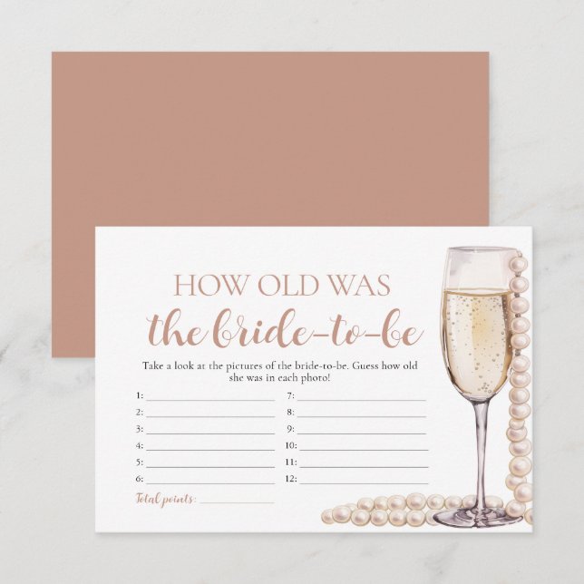 Convite Pérolas e Prosecco - Quantos Anos Teve a Noiva (Frente/Verso)