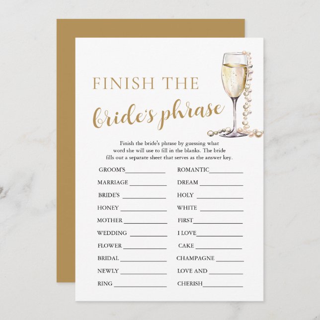 Convite Pérolas e Prosecco terminam o jogo de frases da no (Frente/Verso)