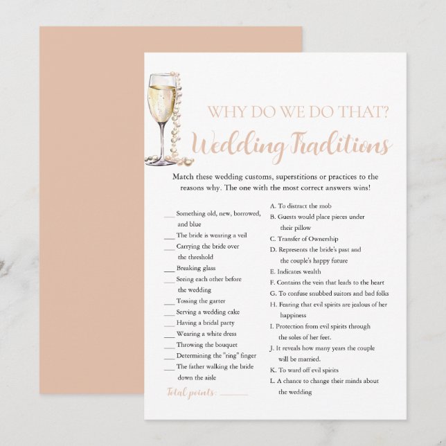 Convite Pérolas e Prosecco Tradições de Casamento Jogo Bri (Frente/Verso)