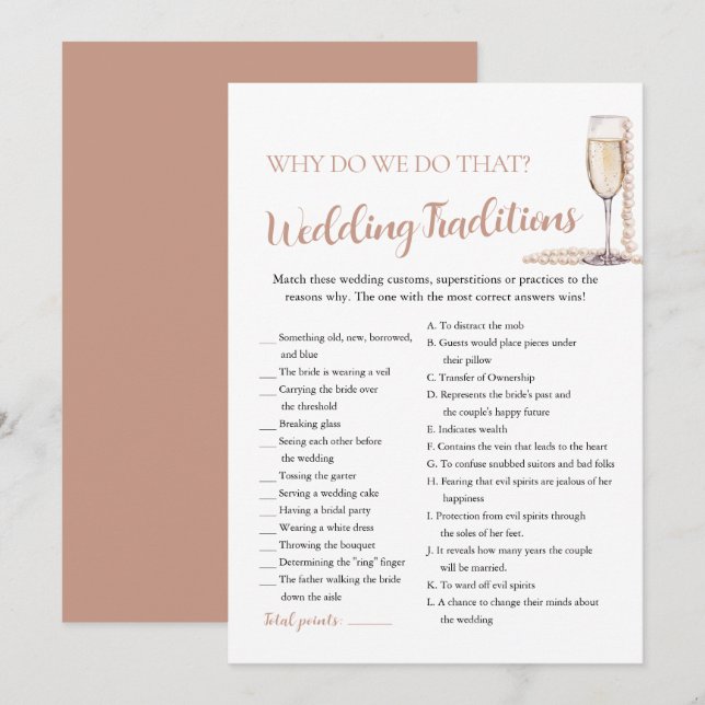 Convite Pérolas e Prosecco Tradições de Casamento Jogo de  (Frente/Verso)