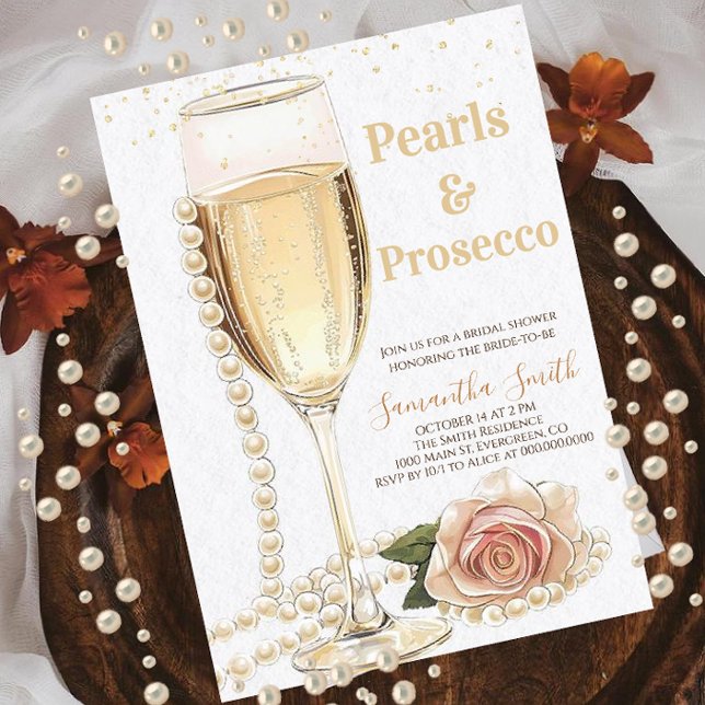Convite Pérolas Elegantes e Chá de panela do Prosecco (Criador carregado)