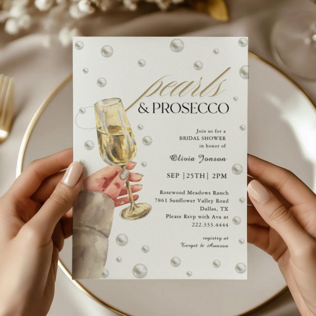 Convite Pérolas Elegantes e Chá de panela Prosecco Brunch (Criador carregado)