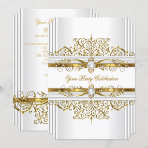 Convite Pérolas Elegantes em Ouro Branco Festa de Aniversá