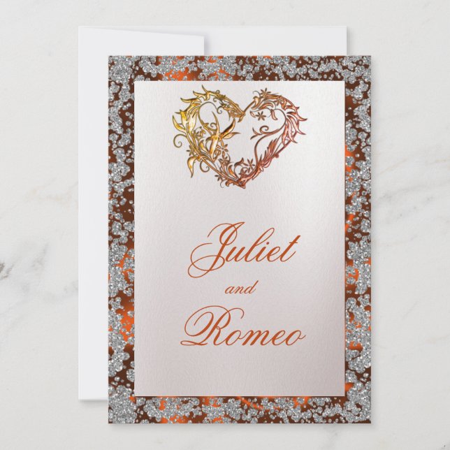 Convite Pérolas Elegantes, Fita de Cobre e Faísca 2 (Frente)