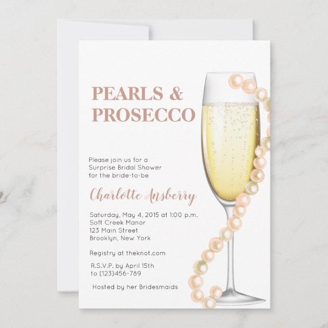 Convite Pérolas Modernas Elegantes e Chá de panela Prosecc (Frente)