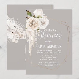 Convite Pérolas Neutras de Aquarela e Chá de fraldas de Fl