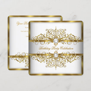 Convite Pérolas Ouro Branco Elegante Festa de Aniversário