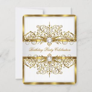 Convite Pérolas Ouro Branco Elegante Festa de Aniversário 