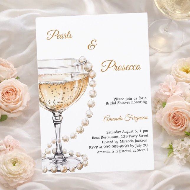 Convite Pérolas Prosecco Chá de Noiva elegante (Criador carregado)