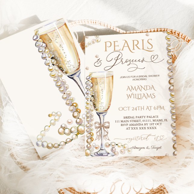 Convite Pérolas & Prosecco Chá de Noiva Elegante (Criador carregado)