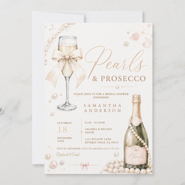 Convite Pérolas & Prosecco Coquete Elegante (Frente)