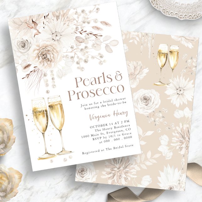 Convite Pérolas Prosecco Elegante Noivado (Pearls Prosecco Elegant Bridal Invitation
)