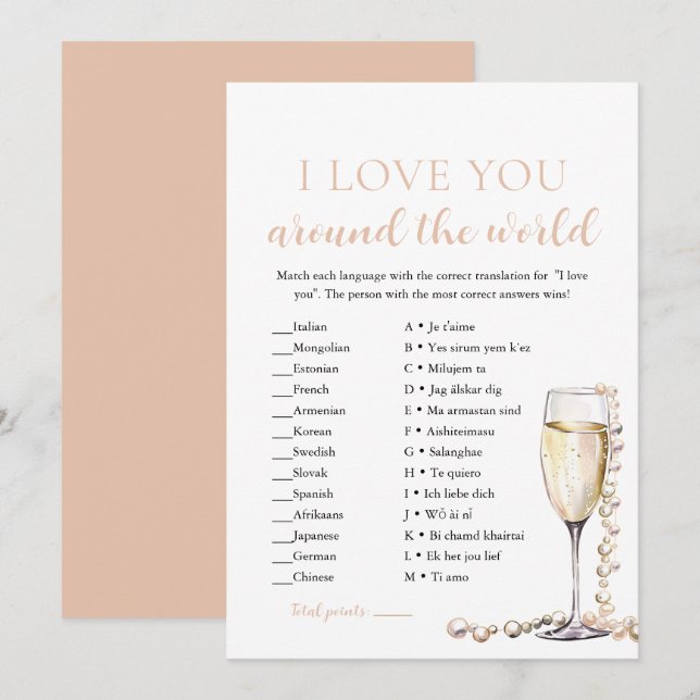 Convite Pérolas & Prosecco Eu Te Amo Jogo Ao Redor do Mund (Frente/Verso)