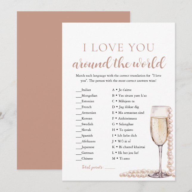 Convite Pérolas & Prosecco Eu Te Amo Jogo Ao Redor do Mund (Frente/Verso)