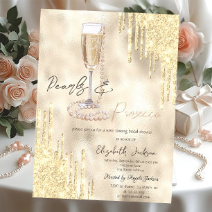 Convite Pérolas Prosecco Gold Glitter Drips Chá de Noiva