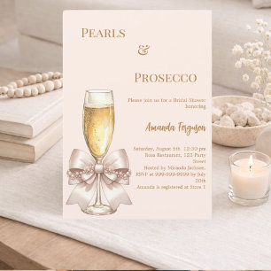 Convite Pérolas Prosecco marfim rosa laço Chuveiro de Noiv