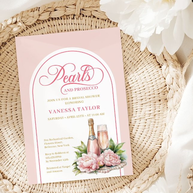 Convite Pérolas românticas e prosecco convidam aquarela (Romantic pearls and prosecco invite watercolor

)