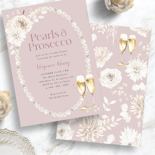 Convite Pérolas Rosa e Prosecco (Pink Pearls and Prosecco Bridal Invitation
)