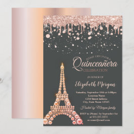 Convite Pérolas Torre Eiffel, Gotas Pontos Quinceañera