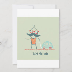 Convite Personagem Bigode de Piloto de Corrida Engraçado