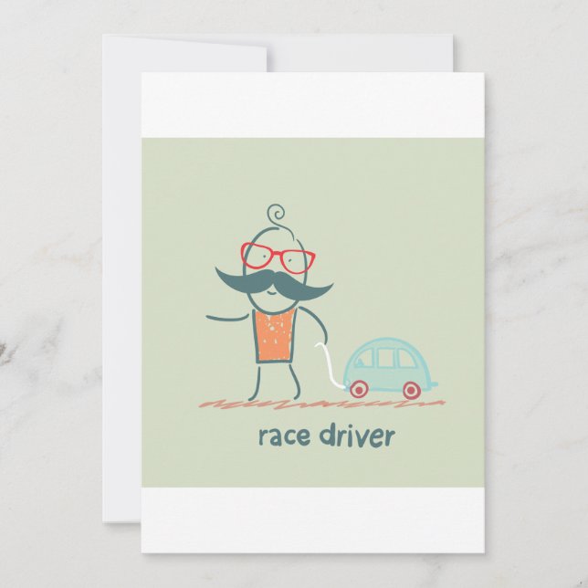 Convite Personagem Bigode de Piloto de Corrida Engraçado (Frente)