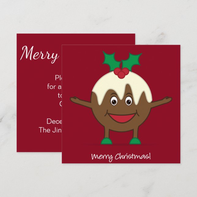 Convite Personagem de desenho animado de pudim de Natal (Frente/Verso)