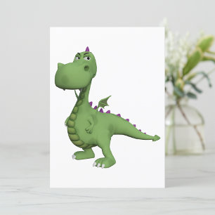 Convite Personagem de Dinossauro Verde com Espinhos Roxos