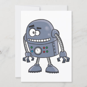 Convite Personagem de Robô Engraçado Fofo Azul Retro